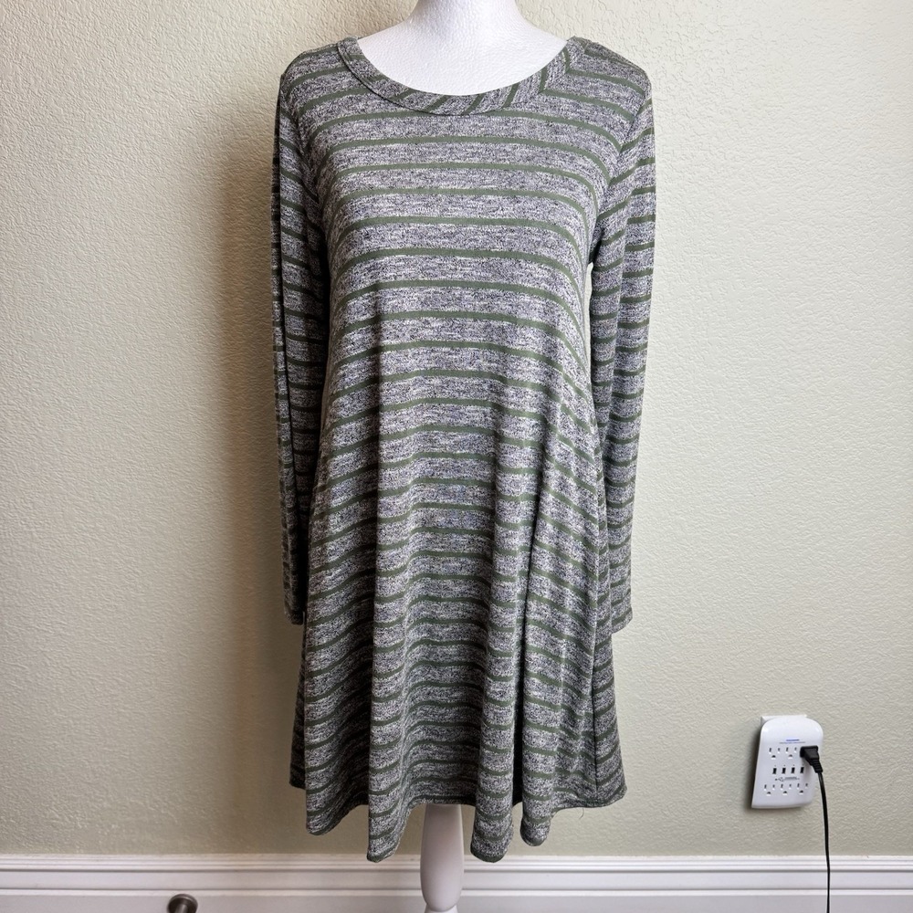 Pinc Women's Dress NWT Long Sleeve Shift‎ Sheath Grey with Green Stripes Size M